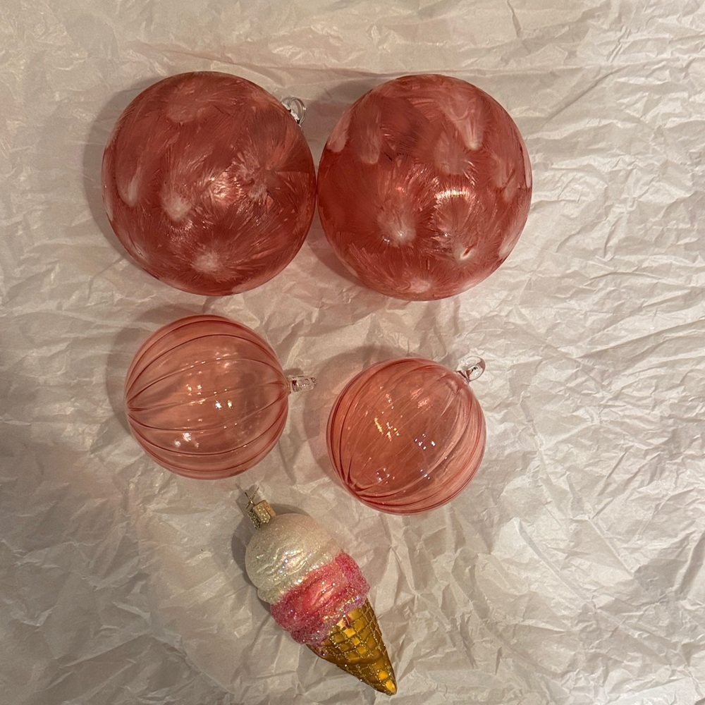 Pink and Gold Christmas Ornaments Set